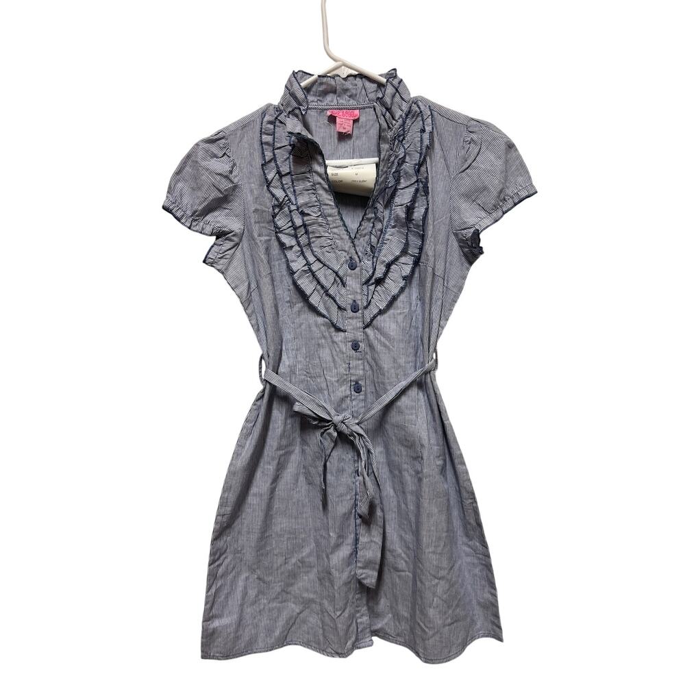She's Cool NWT Cute Lightweight blue/white stripe ruffle Dress Teen Size Medium